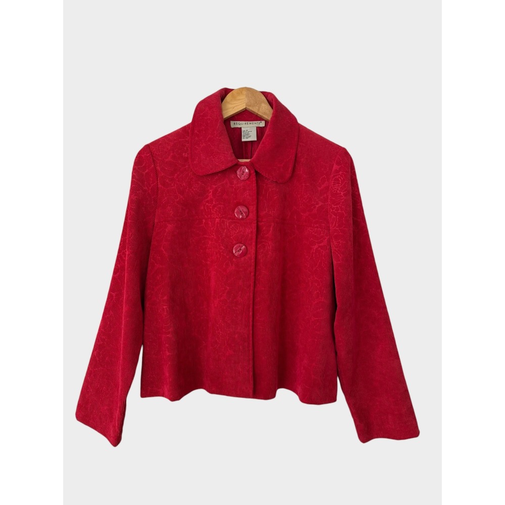 Requirements Red Corduroy Floral Jacquard Button Front Jacket Size Medium